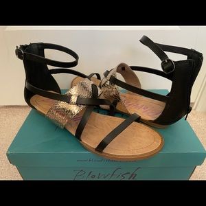 Blowfish Malibu Sandals Color: Black and Metallic.